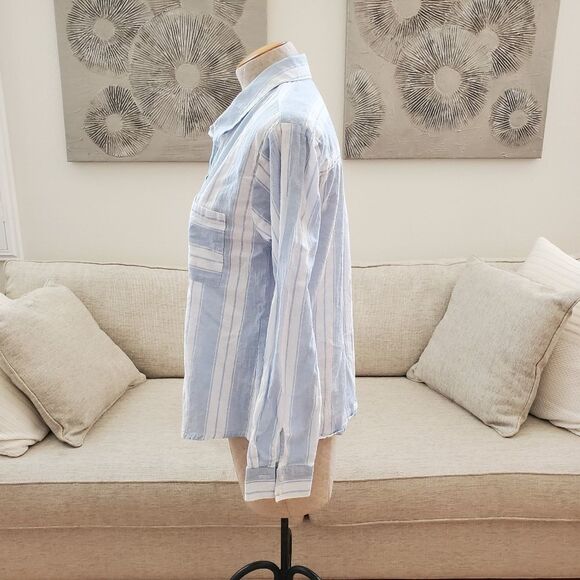 Socialite Striped Cotton Button Down Shirt size Large in Blue - Picture 8 of 14
